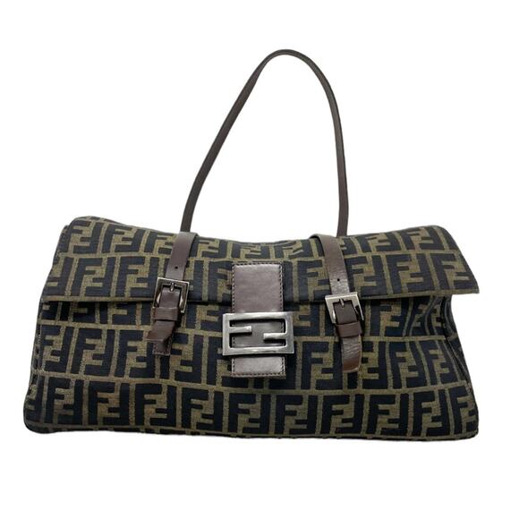 Fendi Vintage FF Monogram Zucca Print Canvas & Leather Flap Satchel Bag Large - Picture 1 of 13